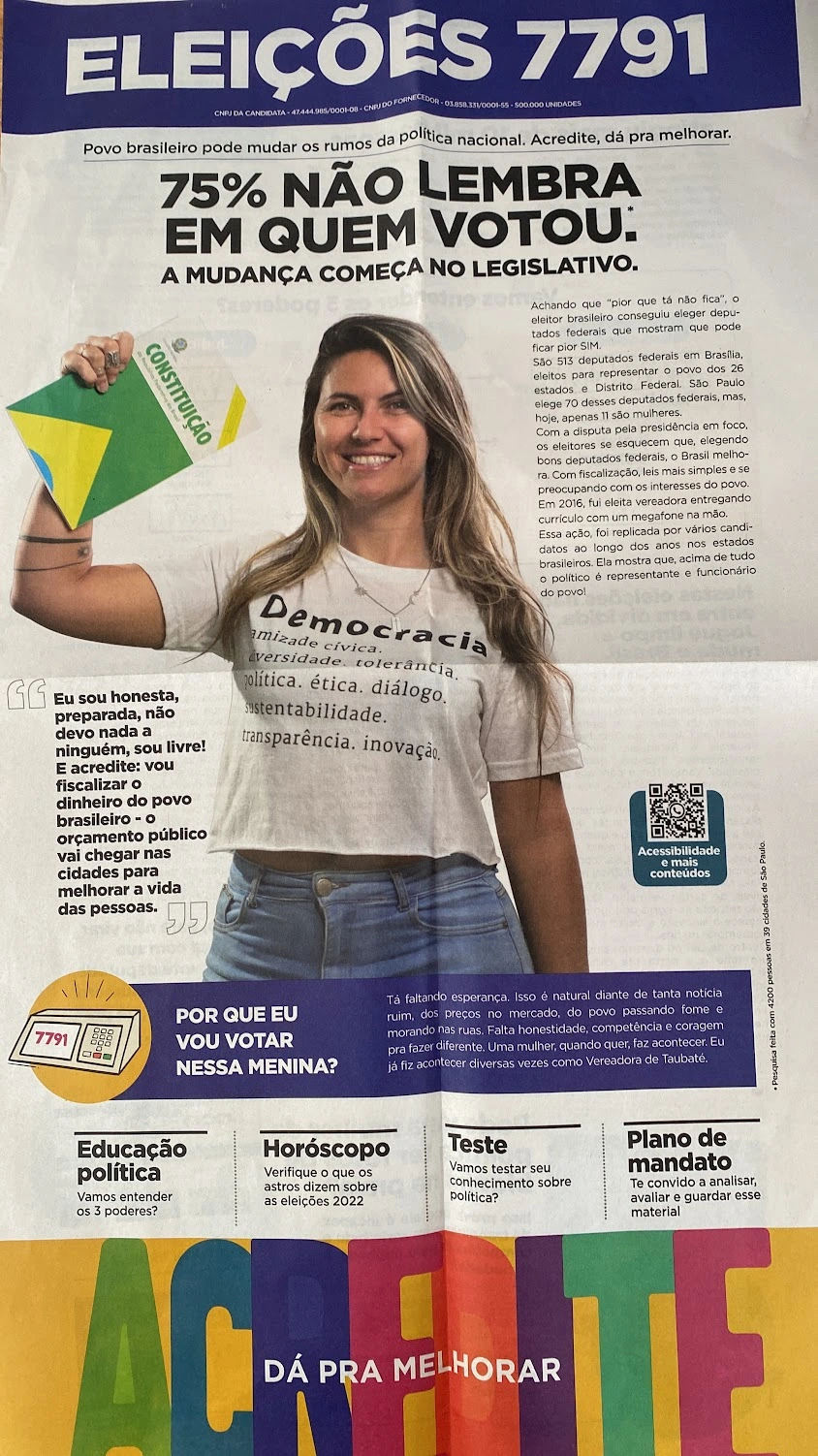Loreny Caetano em capa de jornal de campanha